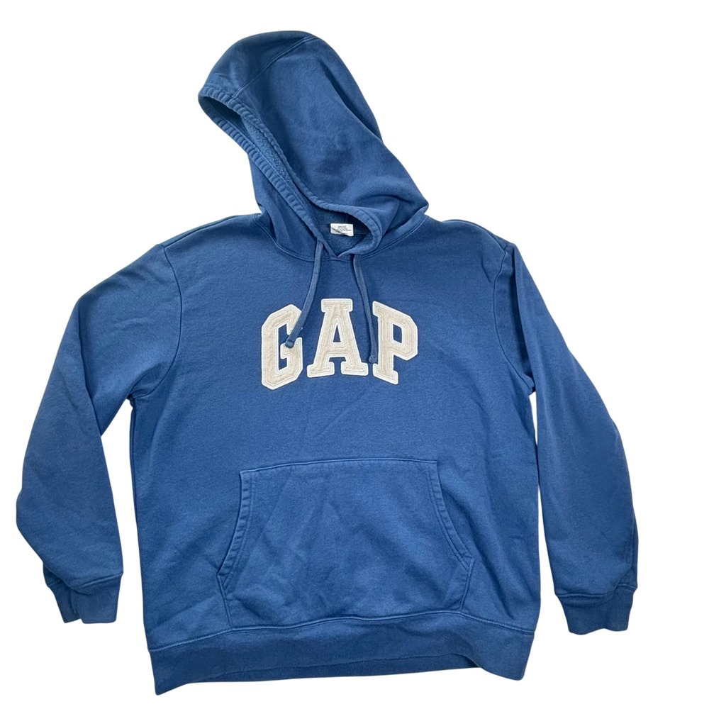Y2K Gap Hoodie Spellout Pink Logo Blue Fleece Pullover Sweatshirt Womens Sz L